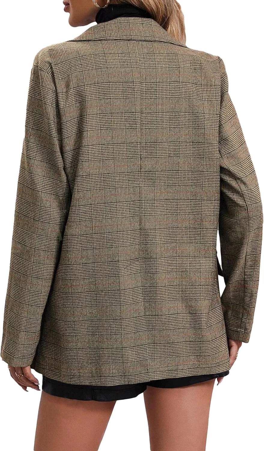 2025 Women's Spring Fall Plaid Houndstooth Blazer Jacket Button Notch-Lapel Business Casual Elegant Work Suit with Pockets
