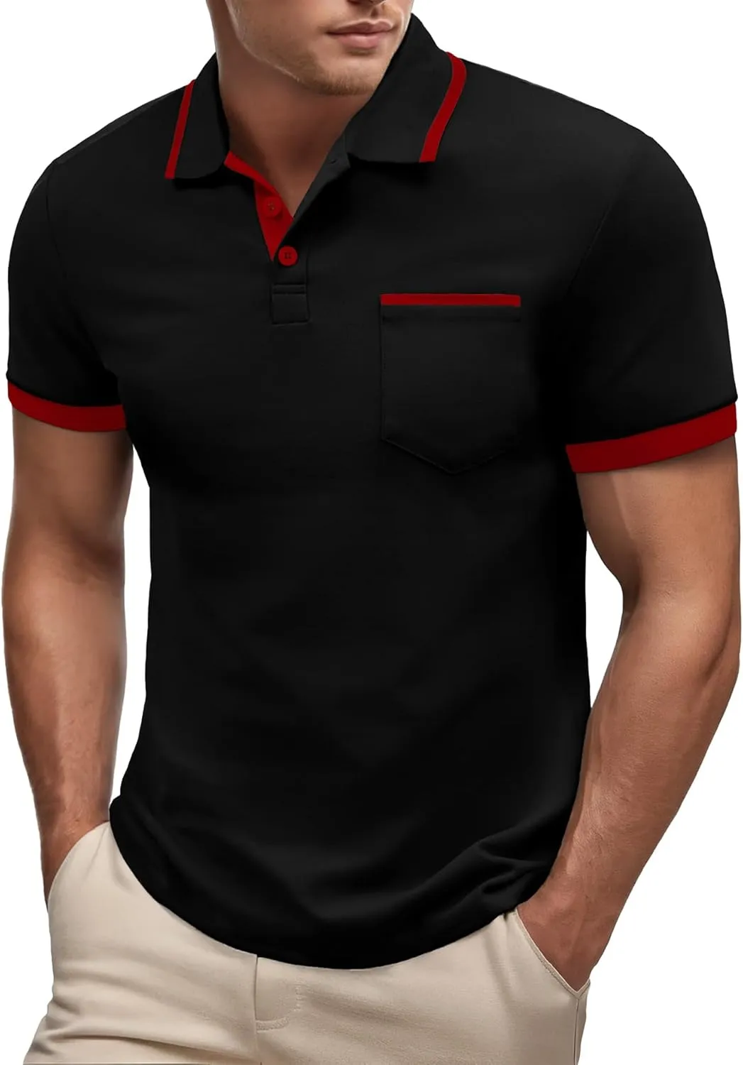 Askdeer Men's Polo Shirts Cotton Short Sleeve Polo T Shirt Classic Casual Golf Collar Tee with Pocket