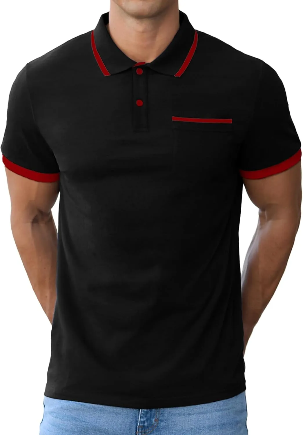Askdeer Men's Polo Shirts Cotton Short Sleeve Polo T Shirt Classic Casual Golf Collar Tee with Pocket