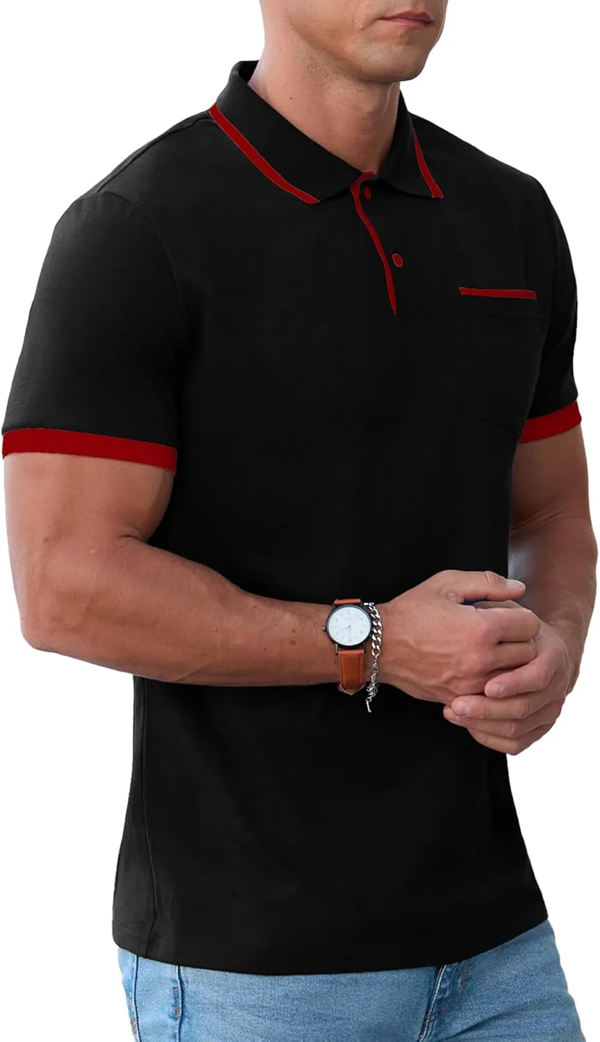 Askdeer Men's Polo Shirts Cotton Short Sleeve Polo T Shirt Classic Casual Golf Collar Tee with Pocket