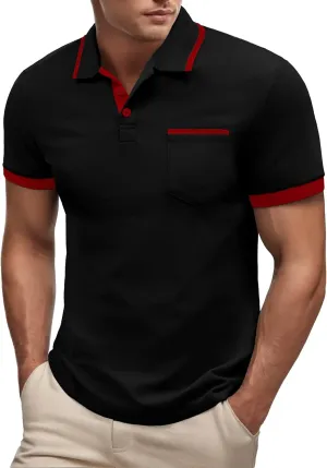 Askdeer Men's Polo Shirts Cotton Short Sleeve Polo T Shirt Classic Casual Golf Collar Tee with Pocket