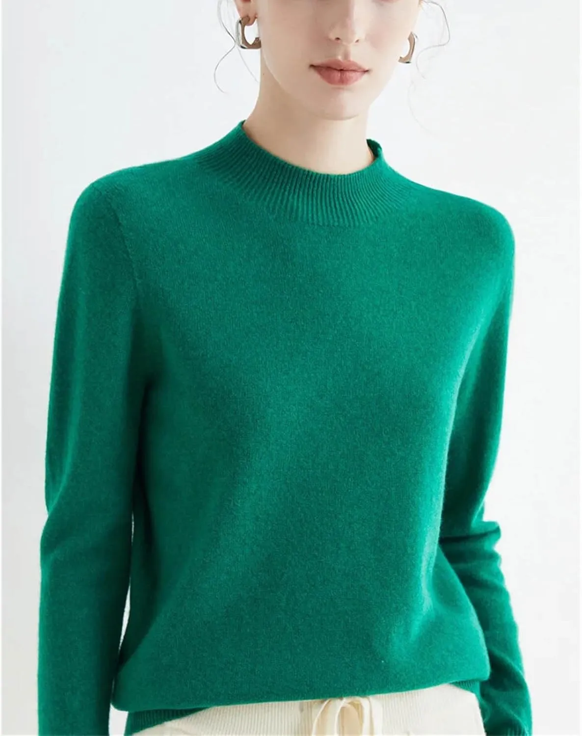 Autumn Winter Solid Mock-Neck Pullover Sweater for Women Merino Wool Casual Cashmere Knitwear Female Basic Tops