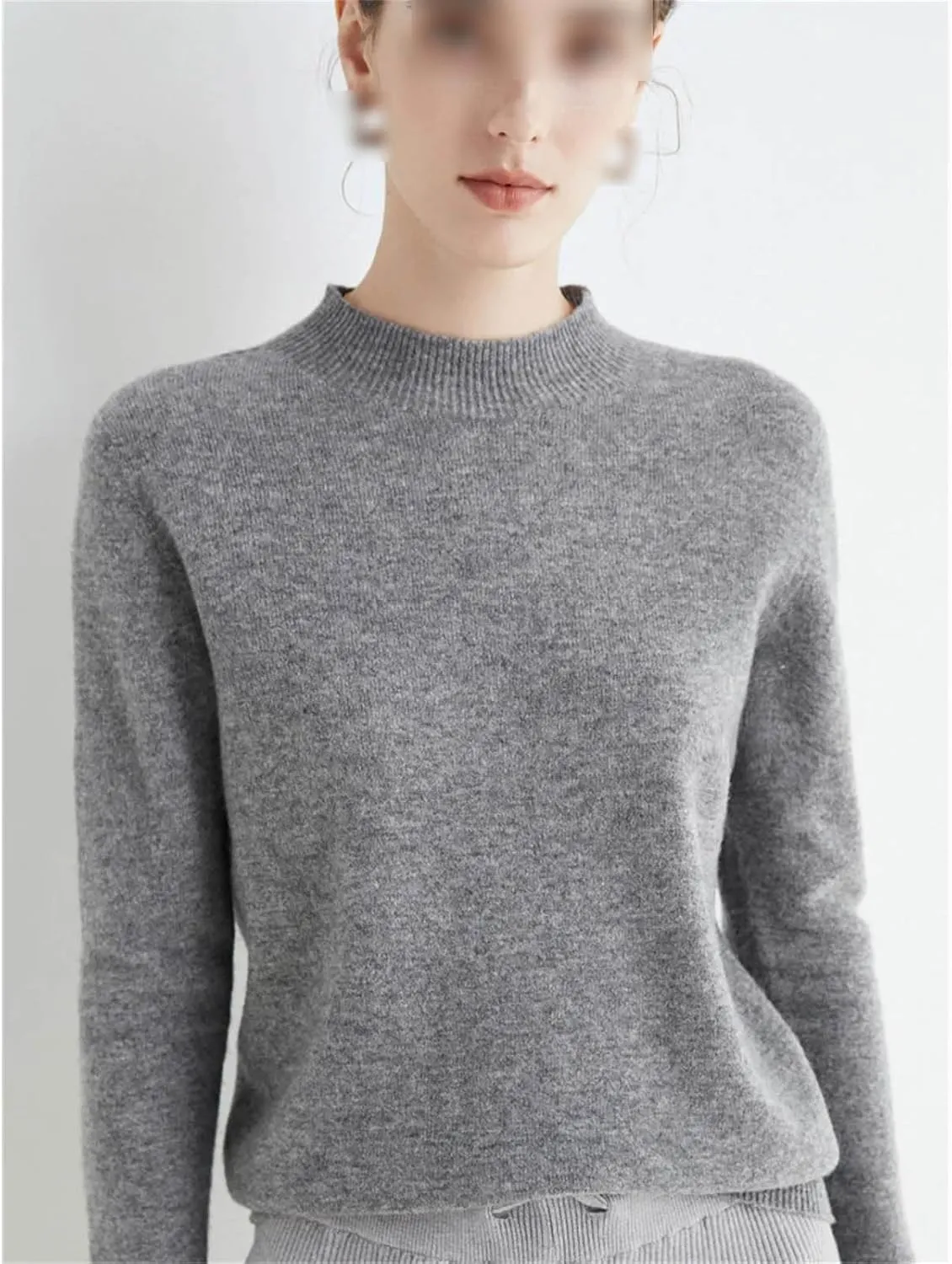 Autumn Winter Solid Mock-Neck Pullover Sweater for Women Merino Wool Casual Cashmere Knitwear Female Basic Tops