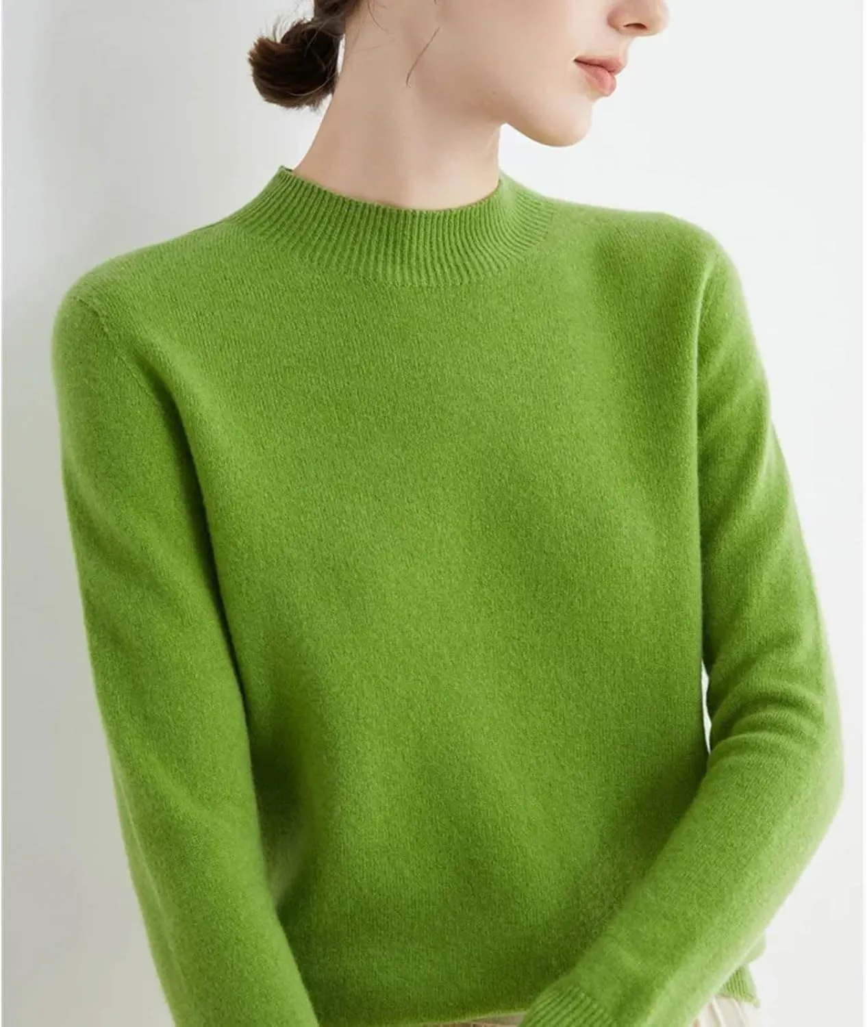 Autumn Winter Solid Mock-Neck Pullover Sweater for Women Merino Wool Casual Cashmere Knitwear Female Basic Tops