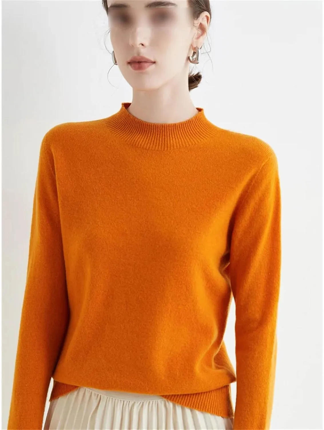 Autumn Winter Solid Mock-Neck Pullover Sweater for Women Merino Wool Casual Cashmere Knitwear Female Basic Tops