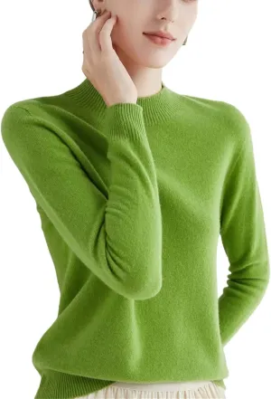 Autumn Winter Solid Mock-Neck Pullover Sweater for Women Merino Wool Casual Cashmere Knitwear Female Basic Tops