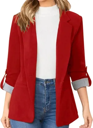 Blazers for Women Bussiness Casual 3/4 Sleeves Dressy Blazer Jackets Open Front Work Office Button Solid Suite Jacket