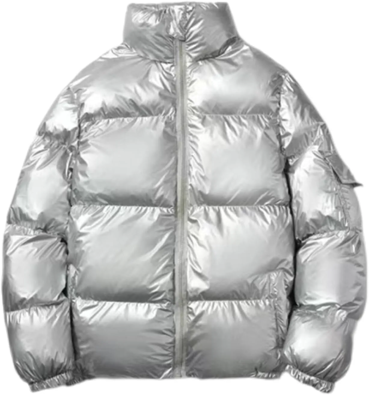 Cambkatl Men's Glossy Padded Winter Coat Metallic Full Zip Down Quilted Puffer Jacket Warm Plus Size Shiny Puffy Outerwear