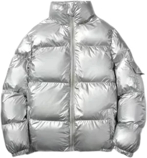 Cambkatl Men's Glossy Padded Winter Coat Metallic Full Zip Down Quilted Puffer Jacket Warm Plus Size Shiny Puffy Outerwear