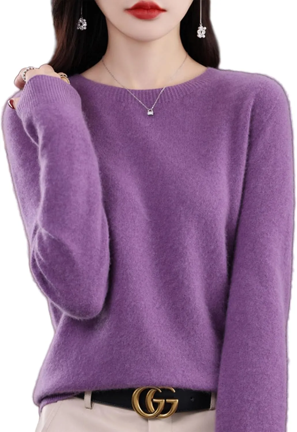 Cashmere Sweater for Women - Crew Neck Long Sleeve Soft Pullover