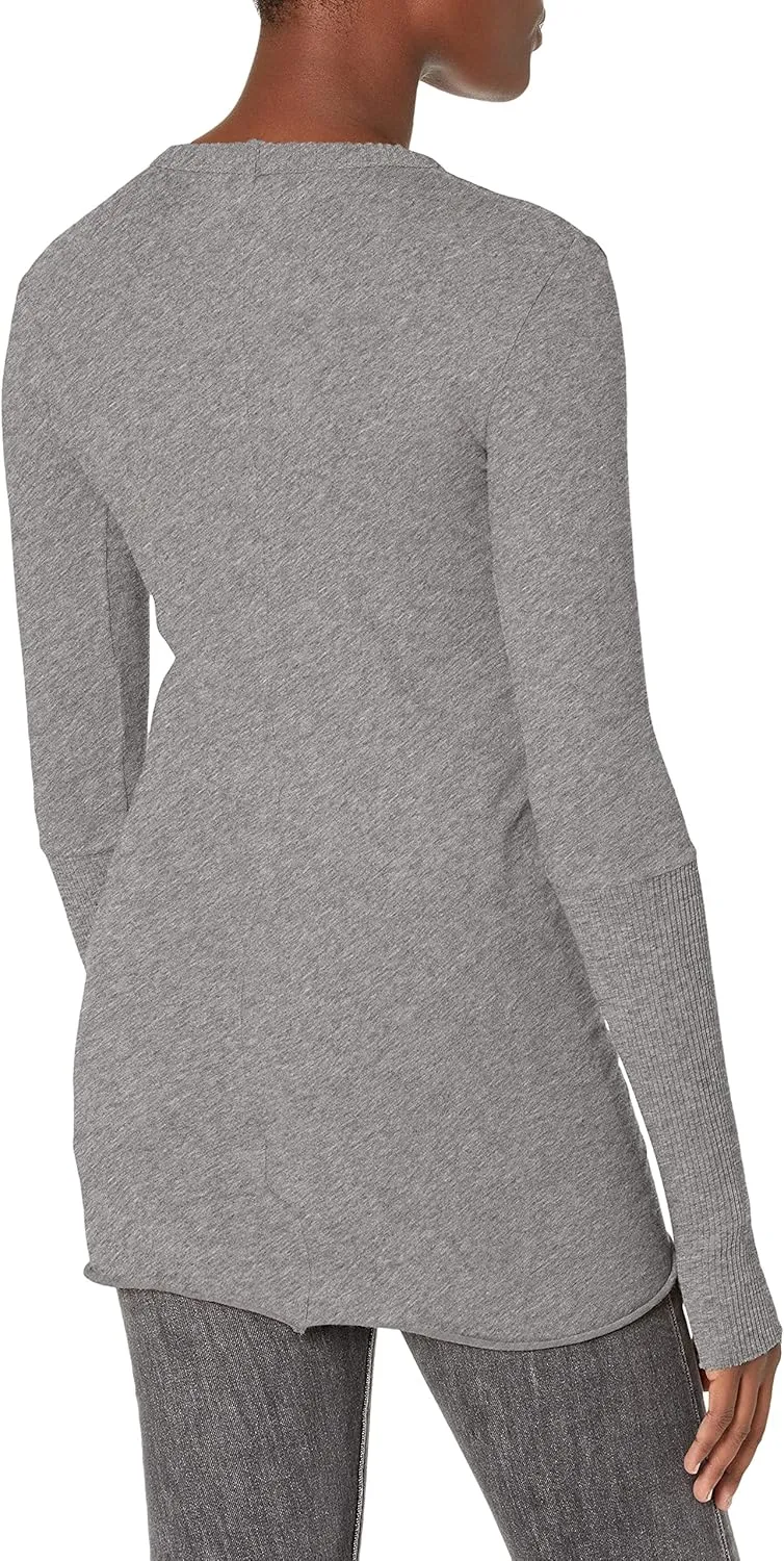 Enza Costa Womens Cashmere Blend Cuffed Crew Top with Thumbholes
