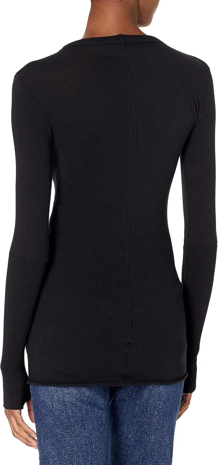 Enza Costa Womens Cashmere Blend Cuffed Crew Top with Thumbholes
