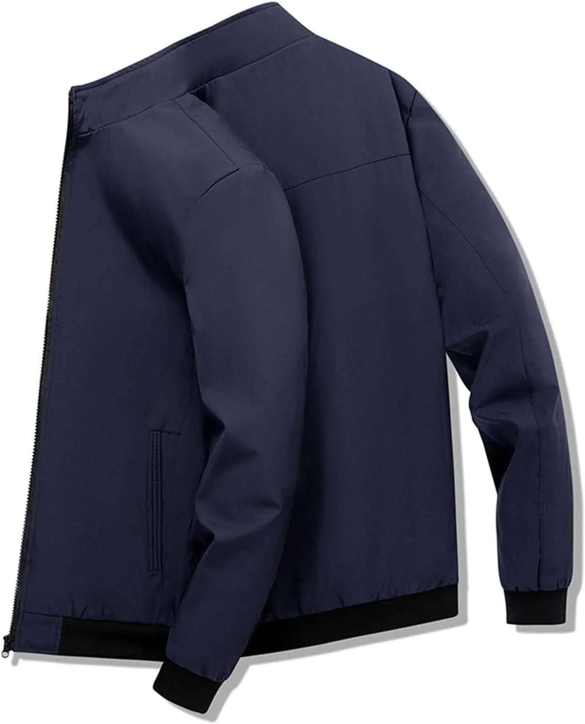 Finelylove Mens Lightweight Jackets Zip Up Windbreaker Stand Collar Business Casual Light Golf Jacket with Pockets