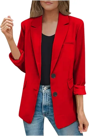 Firzero Womens Blazers for Work Casual Office Jacket 2024 Work Lapel Button Down Solid Elegant Long Sleeve Dressy Jackets