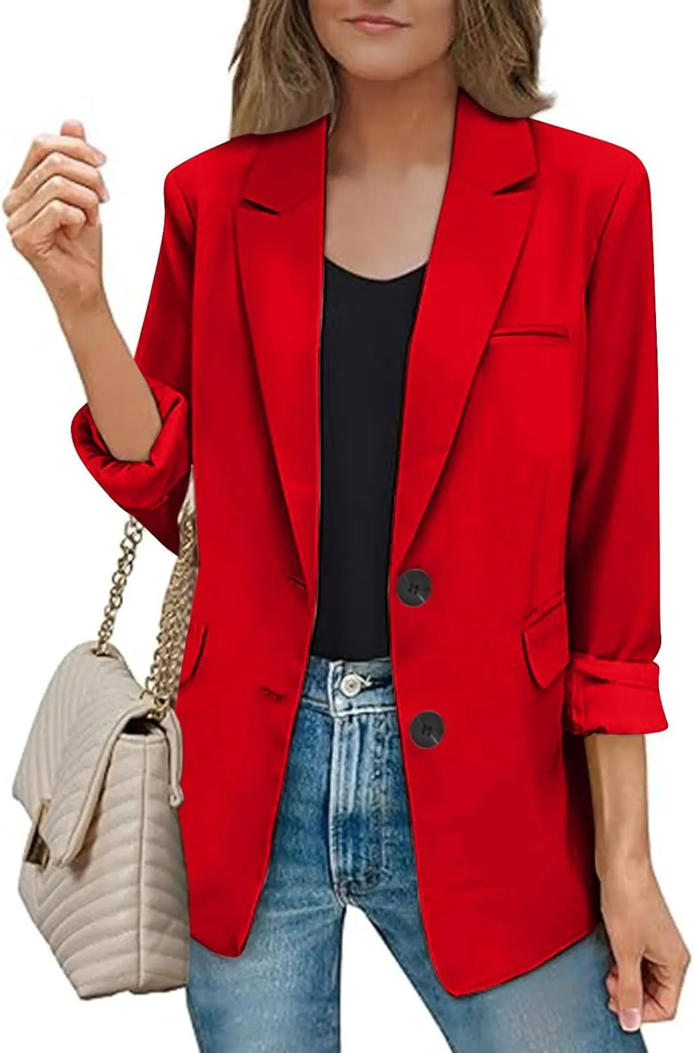 Firzero Womens Blazers for Work Casual Office Jacket 2024 Work Lapel Button Down Solid Elegant Long Sleeve Dressy Jackets