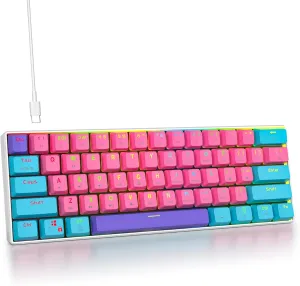 Fogruaden 60% Mechanical Keyboard, 61 Keys Gaming Keyboard, RGB Backlit, Ultra-Compact 60 Percent Wired Keyboard for Win/Mac PC Gamer, Easy to Carry on Trip (Pink, Red Switch)
