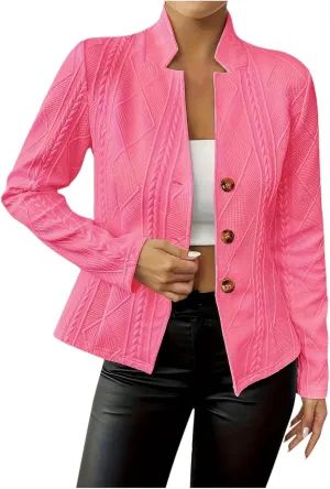 HGps8w Women's Jacquard Cropped Office Jackets, Dressy Stand Collar Business Casual Button Up Elegant Outerwear Coats