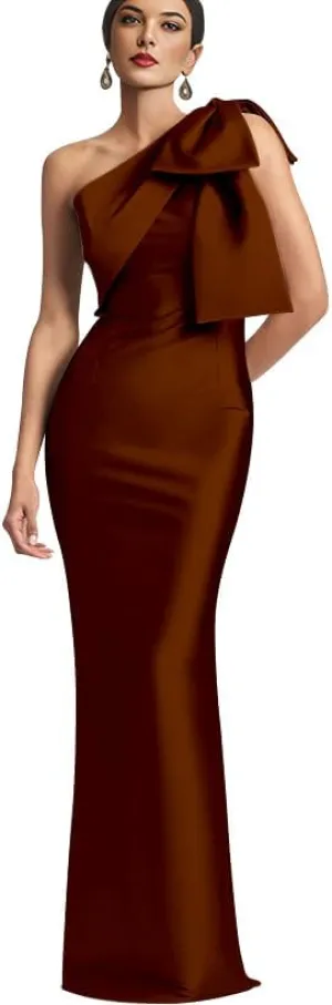 IIF One Shoulder Bow Prom Dress for Women Mermaid Satin Formal Dresses Long Bodycon Evening Cocktail Gowns IIF043