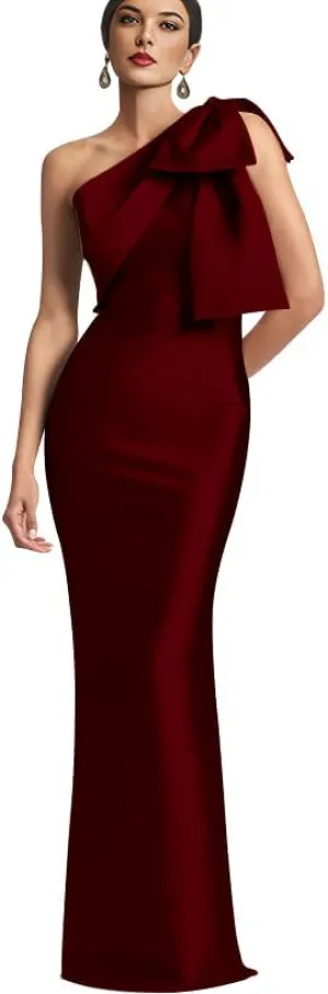 IIF One Shoulder Bow Prom Dress for Women Mermaid Satin Formal Dresses Long Bodycon Evening Cocktail Gowns IIF043
