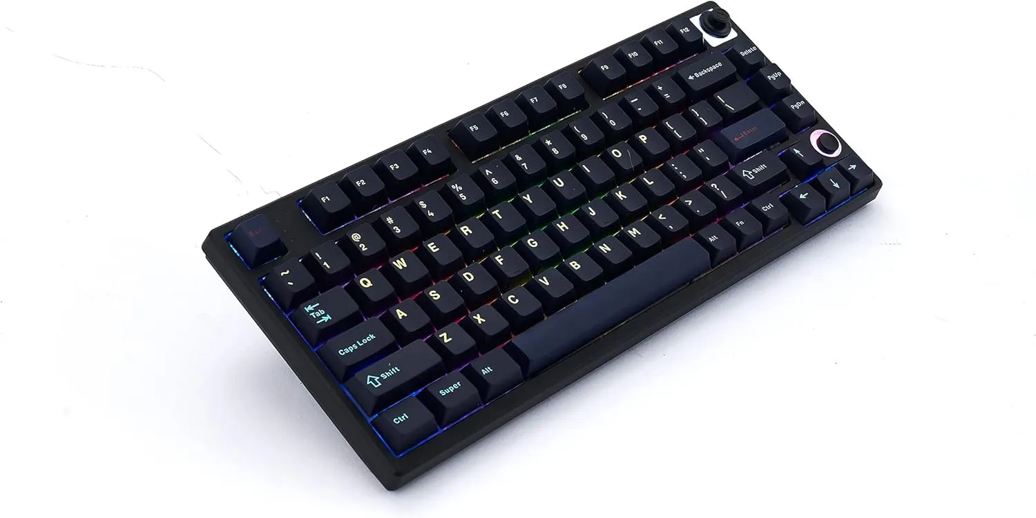 KEYMECHER 75% Mechanical Keyboard, RGB Backlit Hotswap Wireless Keyboard Support Bluetooth, 2.4G and Wire Connection, Mechanical Gaming Keyboard with Ganss Silver Switches, PBT Keycaps and Volume Knob