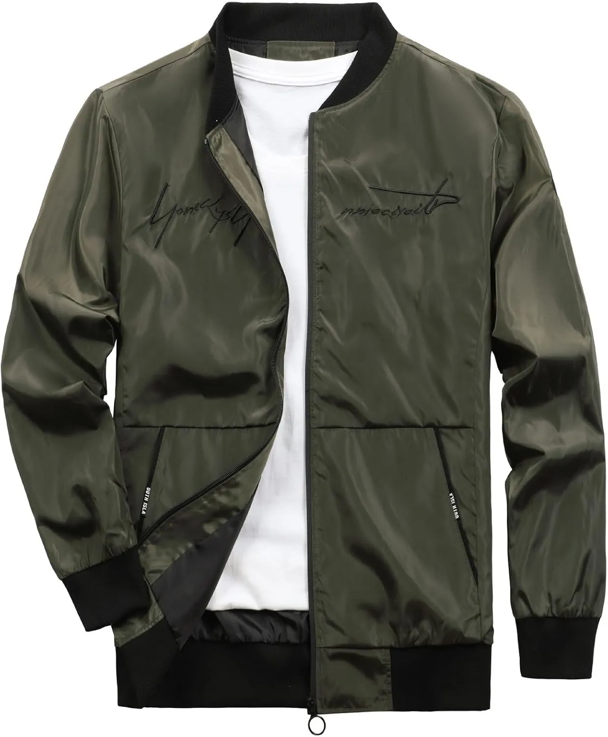 Men's Bomber Jacket Lightweight Casual Softshell Flight Jacket Slim Fit Varsity Jacket Zip Up Windbreaker with Pocket