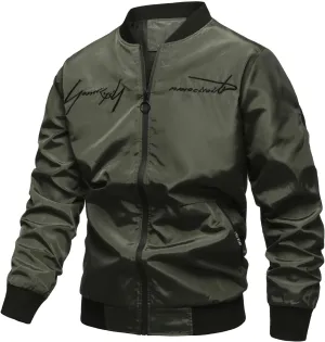 Men's Bomber Jacket Lightweight Casual Softshell Flight Jacket Slim Fit Varsity Jacket Zip Up Windbreaker with Pocket