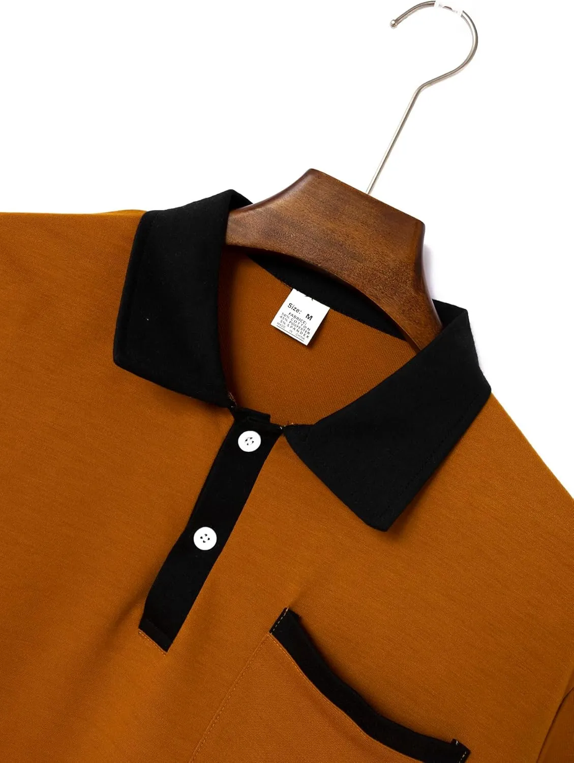 Mens Long Sleeve Polo Shirts Casual Cotton Polo T Shirt with Pocket Classic Button Collared Golf Shirt