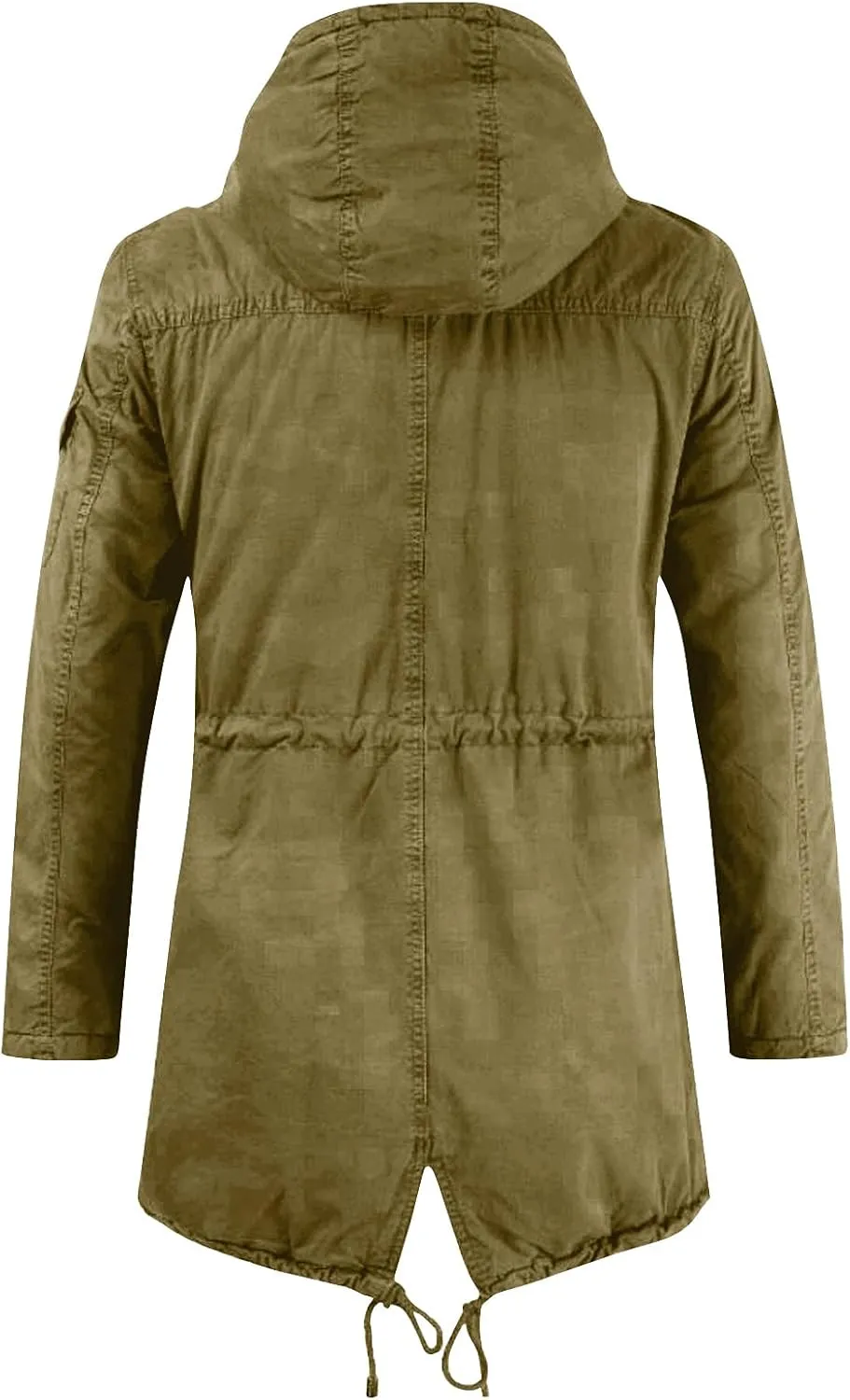 Men's Spring Military Full-Zip Removable Hooded Cotton Mid-Long Parka Jacket Coat Lightweight Cargo Outerwear