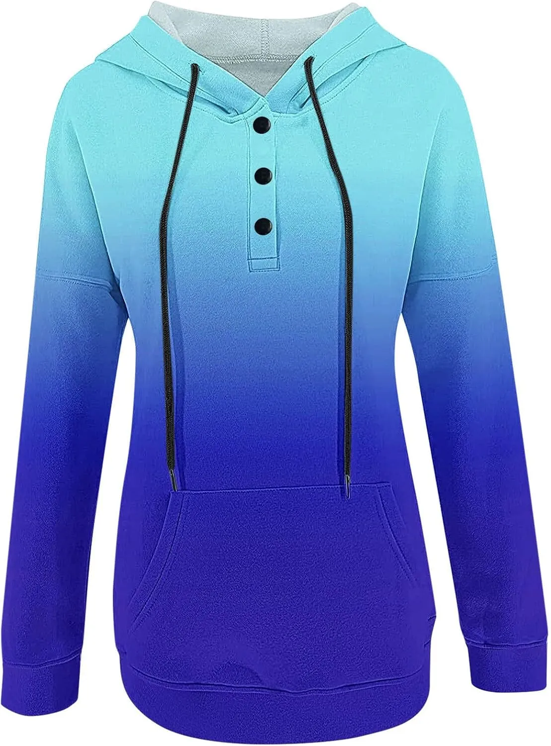 Muyise Womens 2023 Hooded Button Collar Drawstring Hoodies Pullover Sweatshirts Casual Long Sleeve Tops Shirts with Pocket