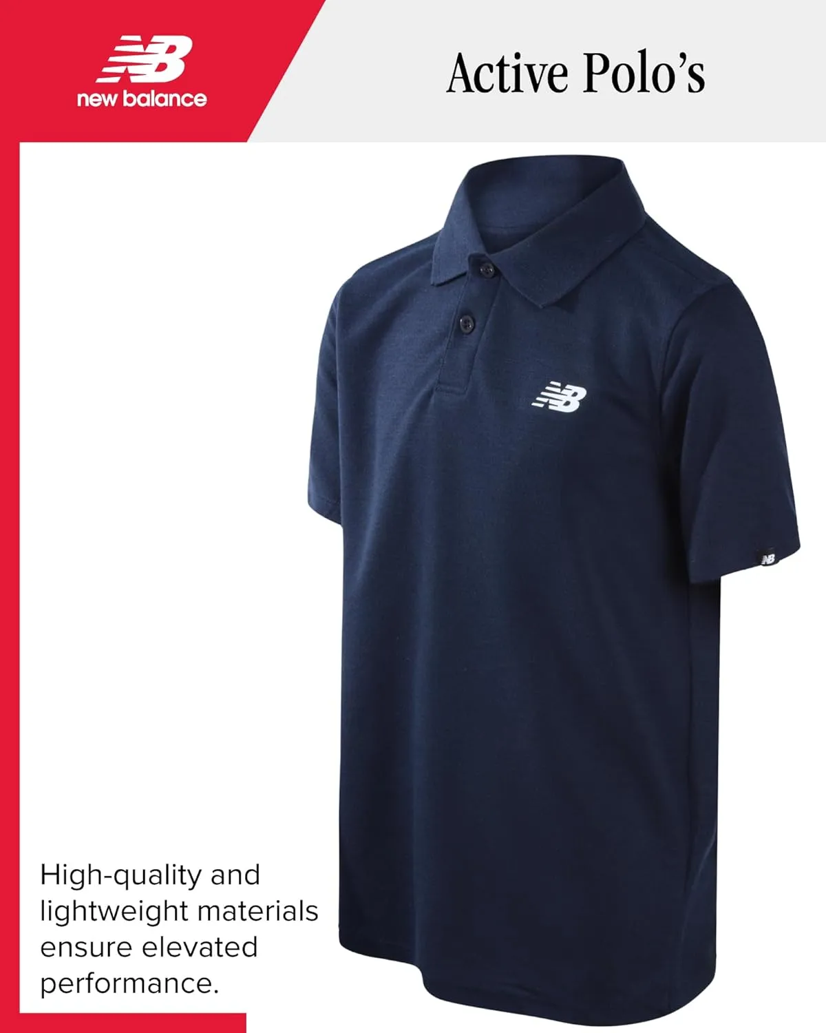 New Balance Boys Polo T-Shirt - 2 Pack Short Sleeve Dry Fit Shirt - Performance Collared Golf Shirt (8-20)
