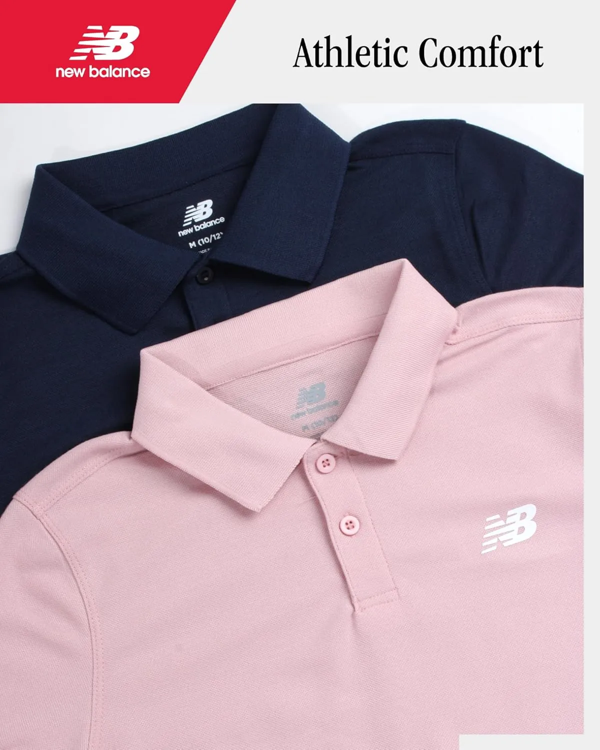 New Balance Boys Polo T-Shirt - 2 Pack Short Sleeve Dry Fit Shirt - Performance Collared Golf Shirt (8-20)
