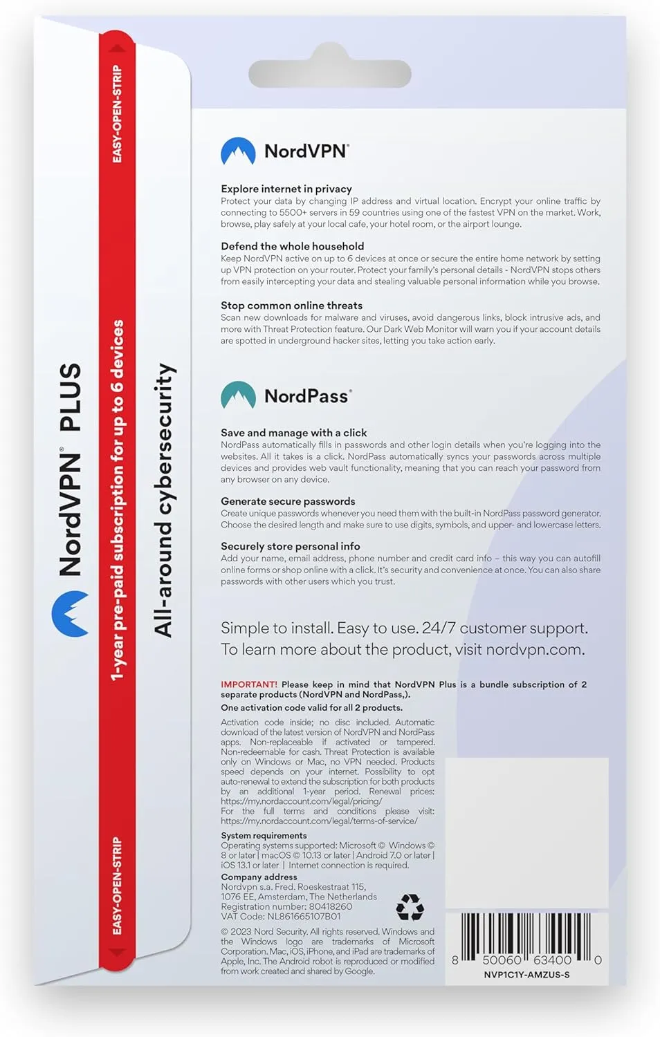 NordVPN Plus  1-Year - VPN & Cybersecurity Software Bundle  Protection Personal Information, Safely Manage Passwords - PC/Mac/Mobile [Activation Code via Mail]