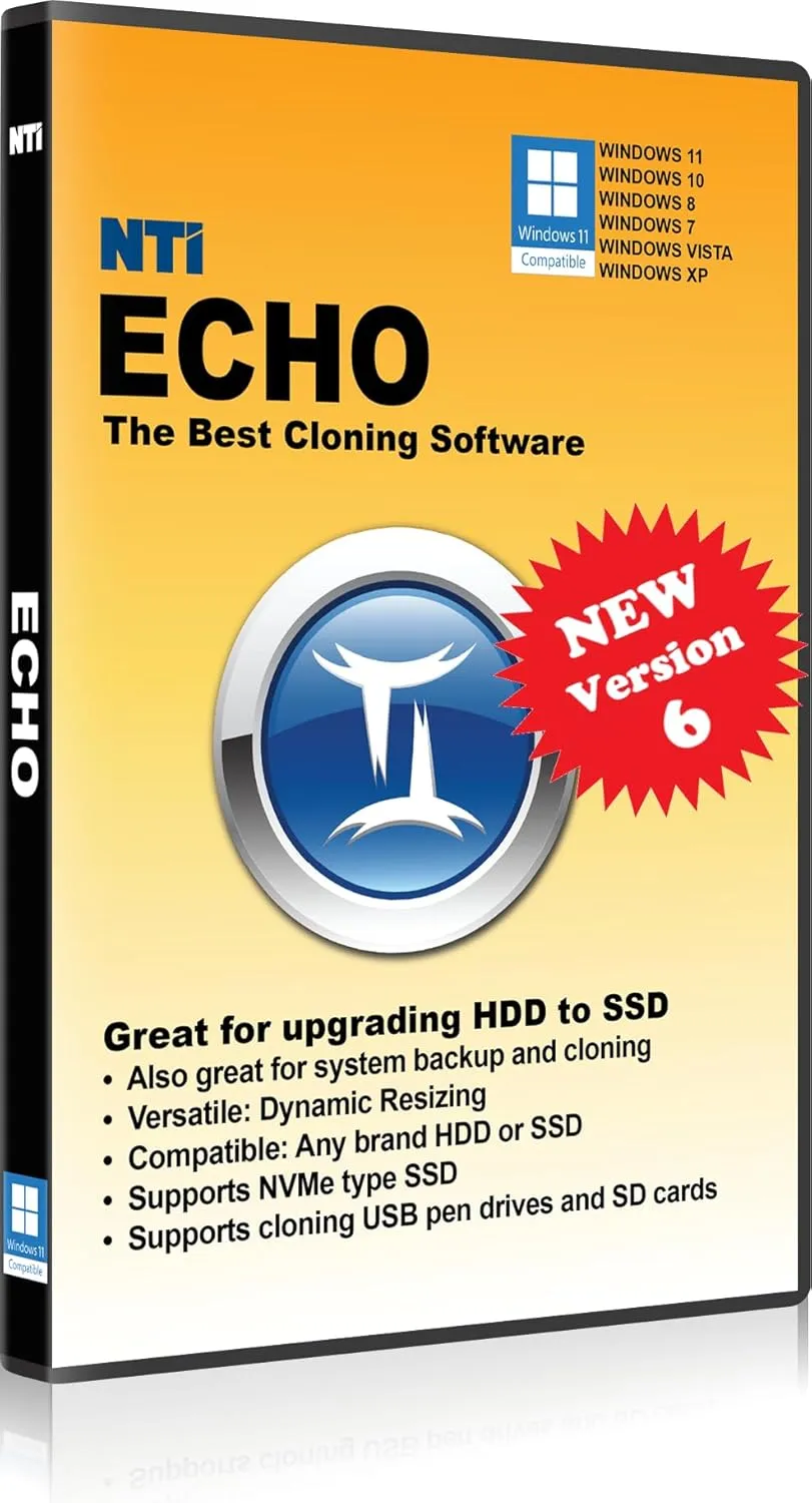 NTI Echo | NEW! Version 6 via Download | Disk Cloning & Migration Software | Make an exact copy of HDD or SSD with Dynamic Resizing | Permanent License (Not A 1-Year Subscription!)