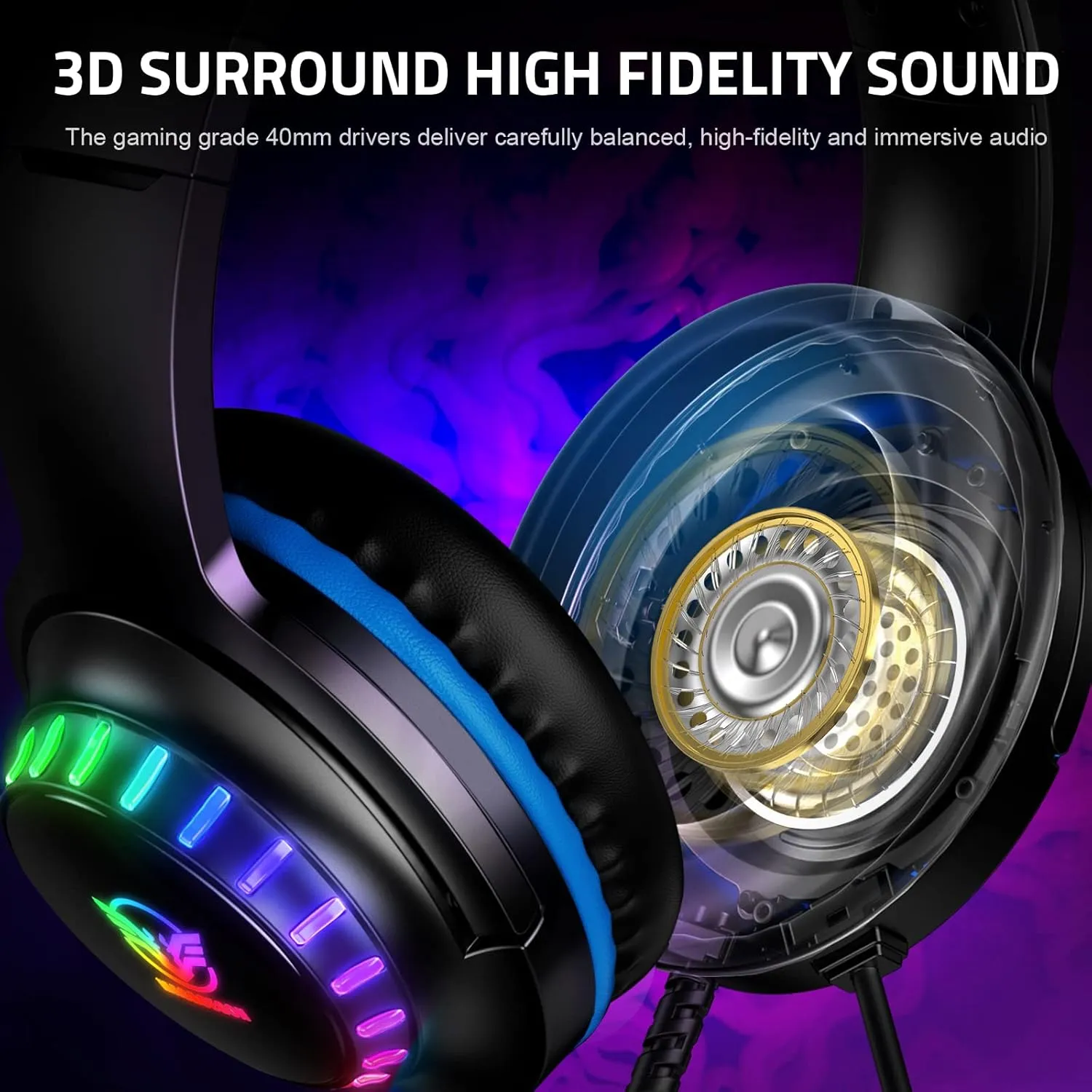 Pacrate RGB Gaming Headset for PS5/PS4/Xbox One/Nintendo Switch/PC/Mac, PS4 Headset with Microphone Xbox Headsets with LED Lights, Noise Cancelling PS5 Headsets for Kids Adults