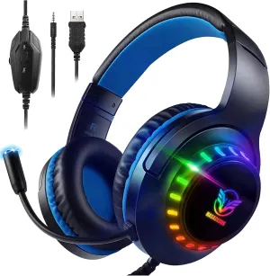 Pacrate RGB Gaming Headset for PS5/PS4/Xbox One/Nintendo Switch/PC/Mac, PS4 Headset with Microphone Xbox Headsets with LED Lights, Noise Cancelling PS5 Headsets for Kids Adults