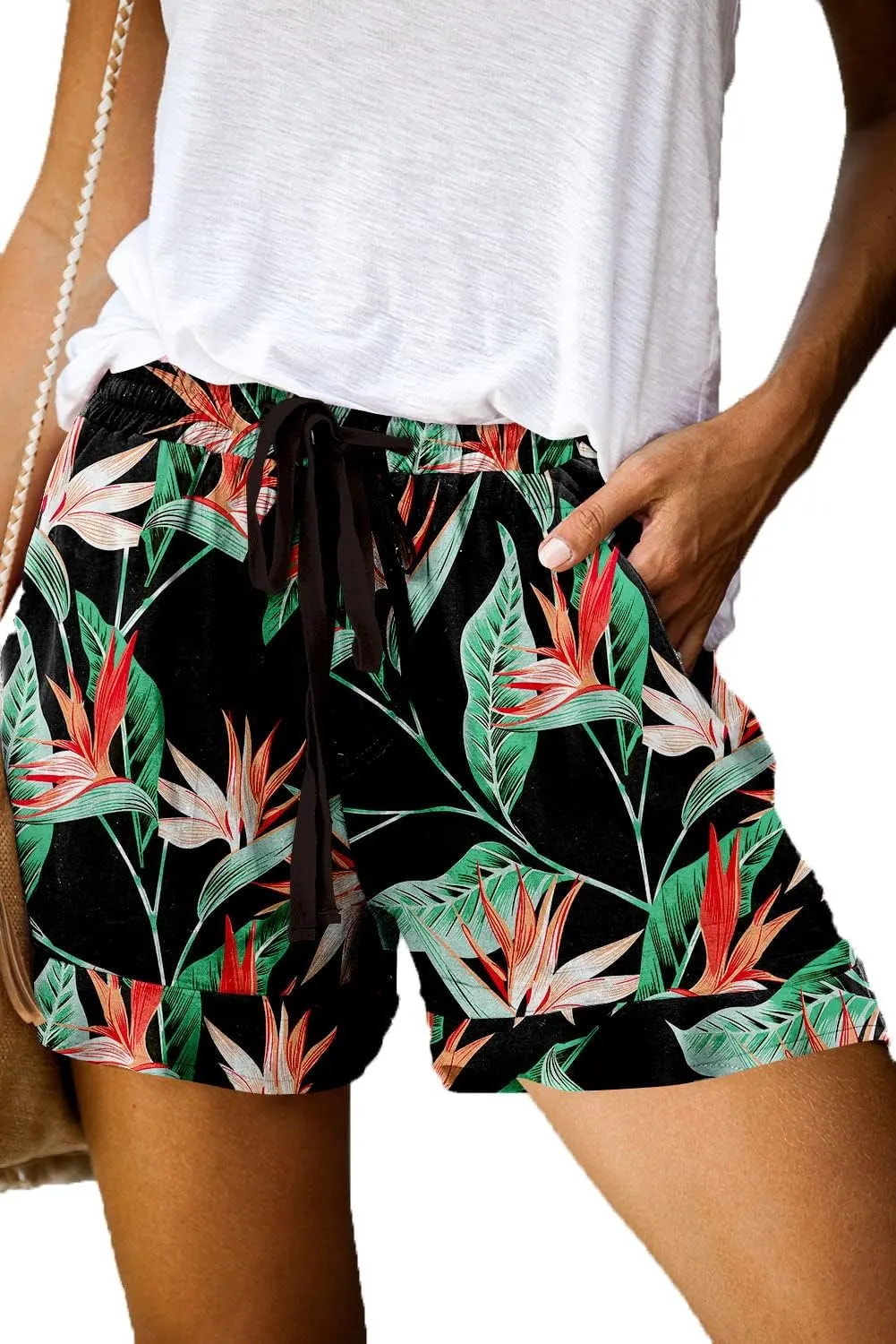 QUEEN PLUS Womens Casual Shorts Comfy Elastic Waist Drawstring Pocket Shorts Pants