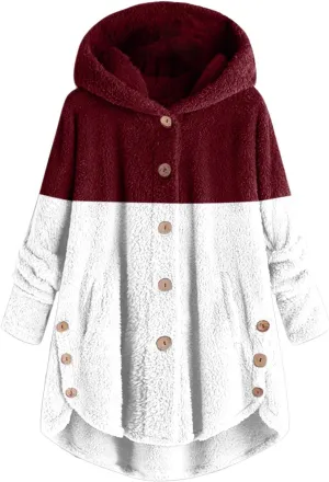 QWENTMTNTY Plus Size Winter Jackets for Women 2023 Office Work Outerwear with Pocket Comfy Plush Winter Sherpa Lined Jacket