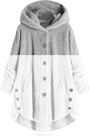 QWENTMTNTY Plus Size Winter Jackets for Women 2023 Office Work Outerwear with Pocket Comfy Plush Winter Sherpa Lined Jacket