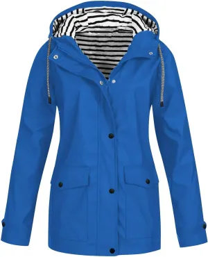 Rain Jacket Women,2025 Spring Trendy Zip Lined Waterproof Rain Coats Lightweight Outdoor Hiking Hooded Windbreaker