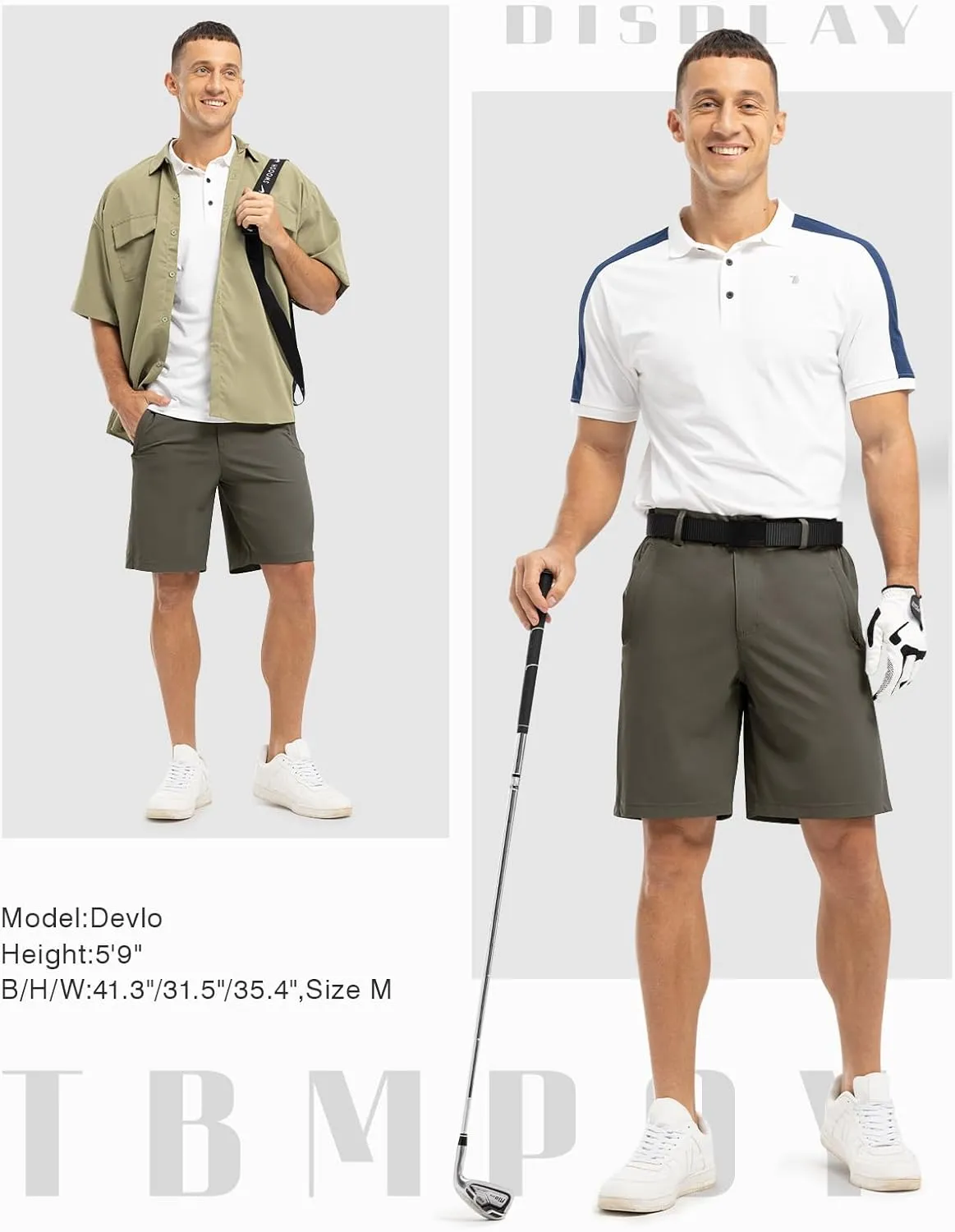 TBMPOY Men's 9" Golf Shorts Quick Dry Casual Shorts Dress Shorts Flat Front Stretch Lightweight for Work Business Travel