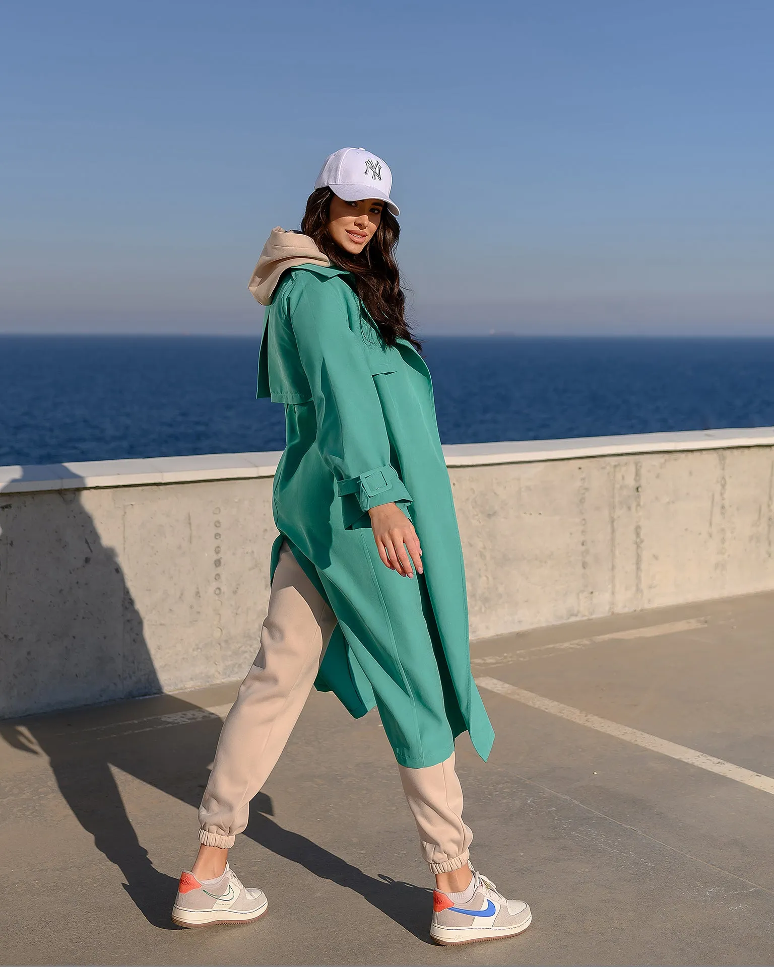 Tiffany-Blue Belted Trench Coat