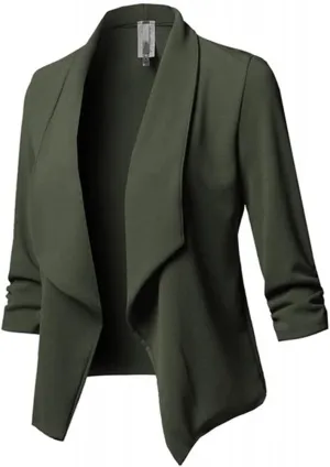 Women 3/4 Sleeve Blazer Lightweight Cropped Open Front Cardigan Jacket Casual Work Office Blazer Thin Outwear Coat Tops
