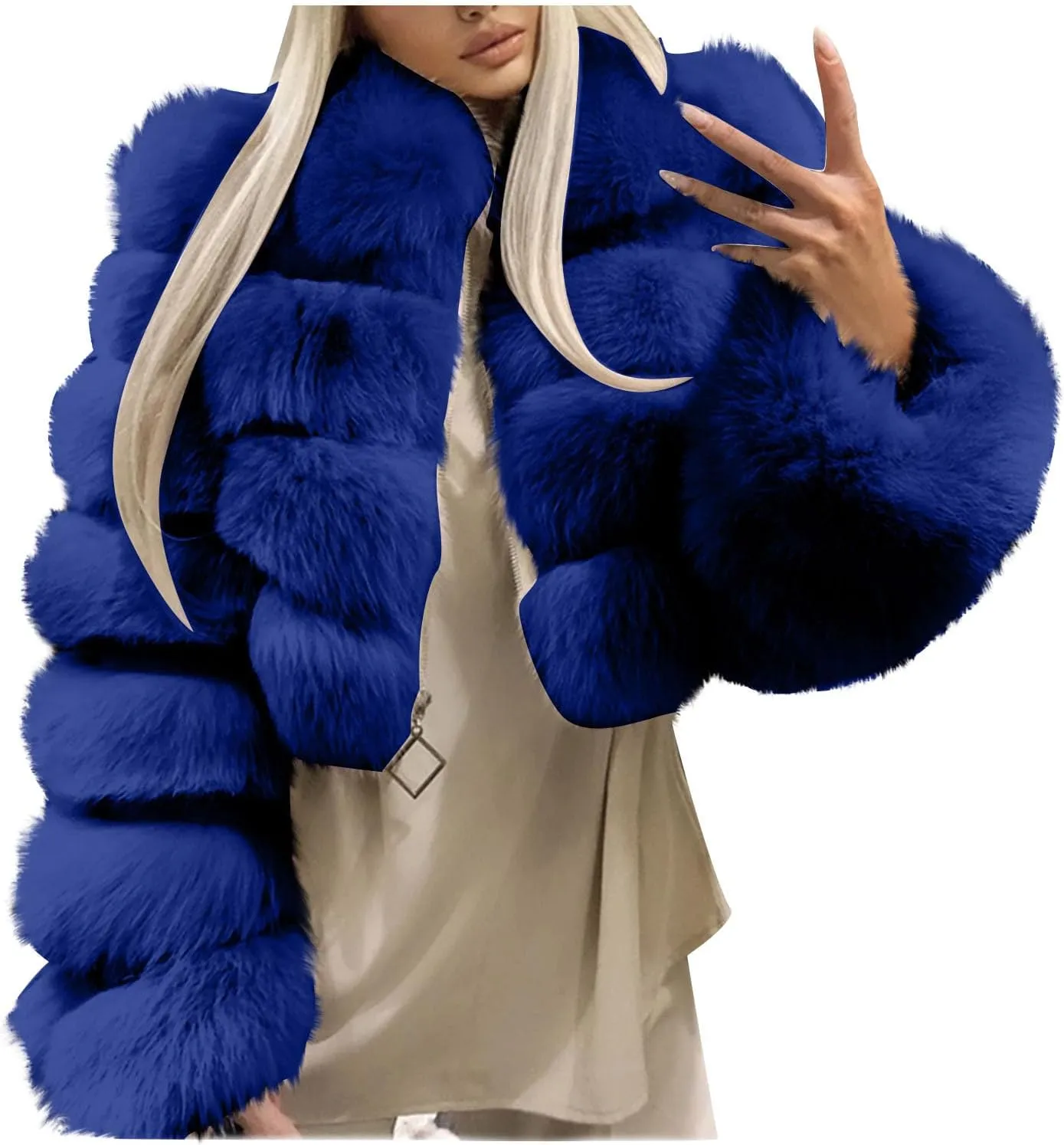 Women Trendy Faux Fur Coats Furry Short Crop Jacket Plus Size Long Sleeve Jackets Warm Winter Outerwear