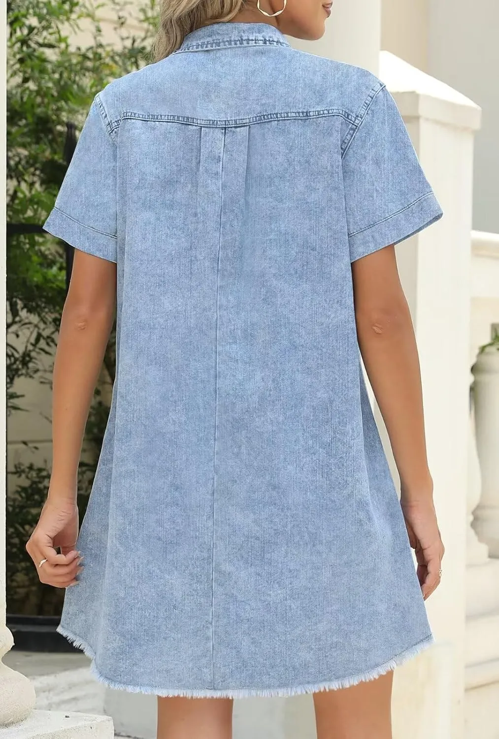 Women's Denim Dress for Women Blue Jean Dress 2025 Trendy Summer Short Sleeve Denim Dresses with Pockets