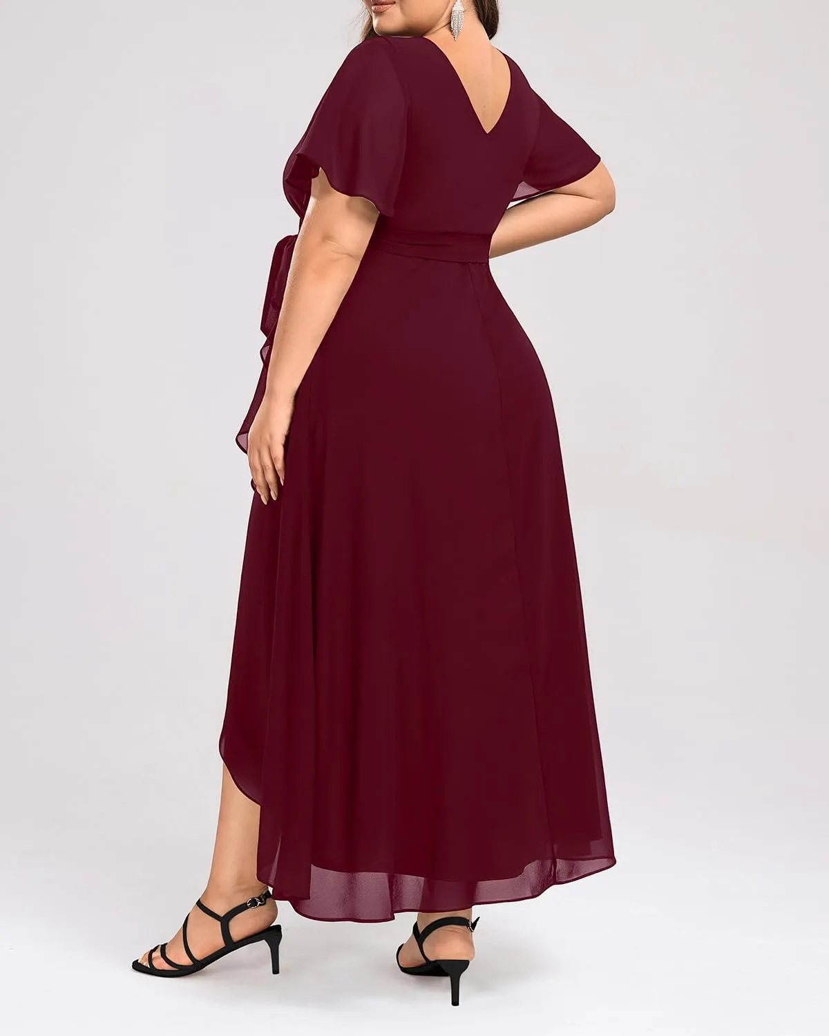 Womens Plus Size Long Dress Chiffon High Low Split Ruffle Evening Bridesmaid Wedding Guest Formal Maxi Dresses