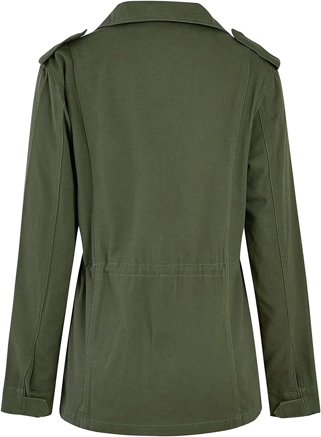 Womens Zip Up Military Anorak Jackets Casual Long Sleeve Snap Buttons Safari Utility Drawstring Coats with Pockets