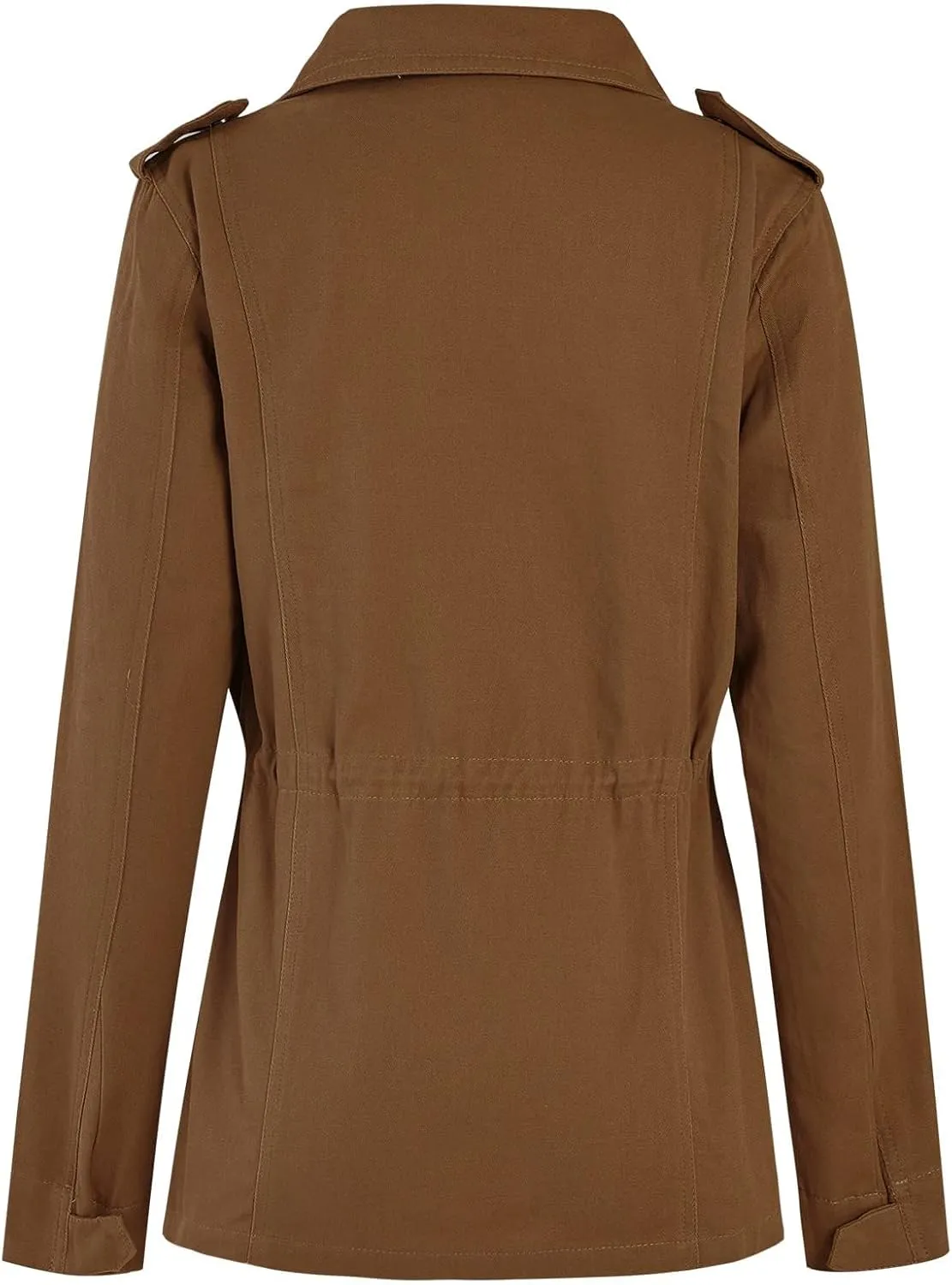 Womens Zip Up Military Anorak Jackets Casual Long Sleeve Snap Buttons Safari Utility Drawstring Coats with Pockets