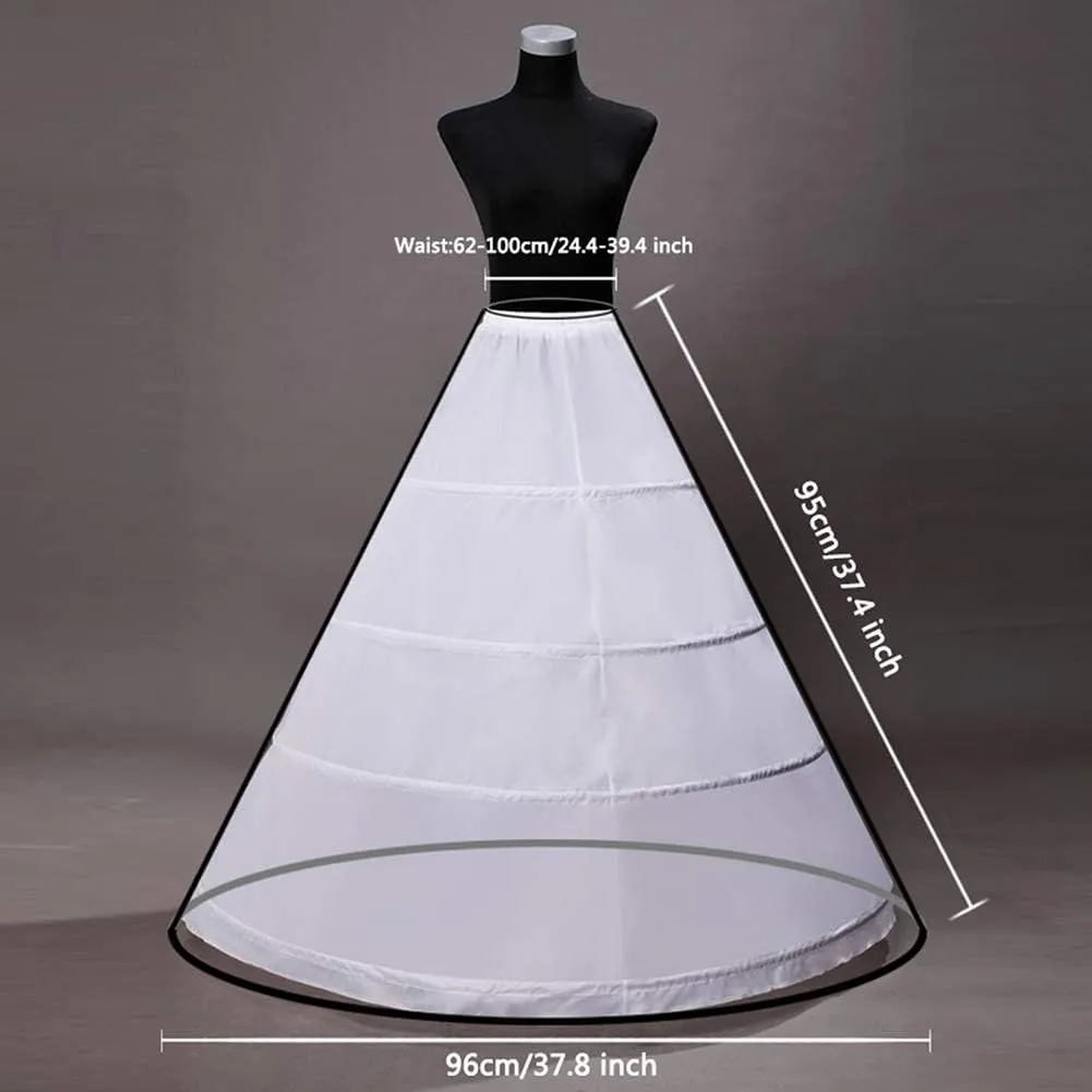 YULUOSHA Women Crinoline Petticoat 4 Hoop A-line Skirt Slips Floor Length Underskirt for Wedding Ball Gown Bridal Dress