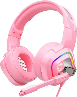ZIUMIER Pink Gaming Headset for PC, PS4, PS5, Xbox One, Xbox Series S/X, Switch, Noise Canceling Microphone, Stereo Surround Sound, 3.5mm Wired Gaming Headphones