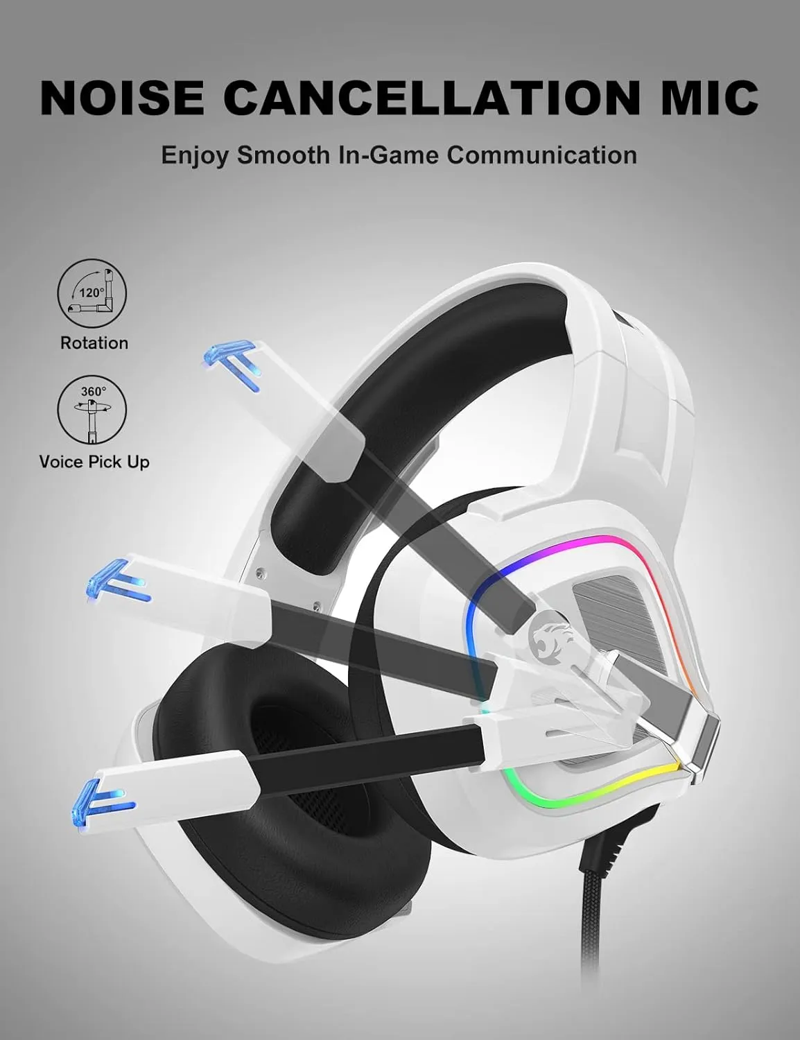 ZIUMIER White Gaming Headset for PC, PS4, PS5, Xbox One, Xbox Series S/X, Switch, Noise Canceling Microphone, Stereo Surround Sound, 3.5mm Wired Gaming Headphones
